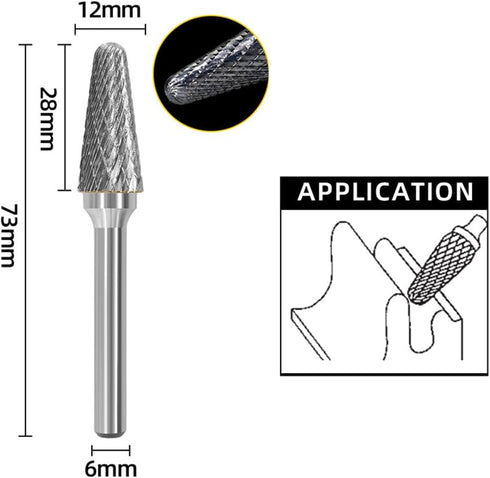 Tungsten Carbide Burr Bits - 1/2" Cutter Head, 1/4" Shaft Double Cut Rotary File Tool for Metal Woodworking