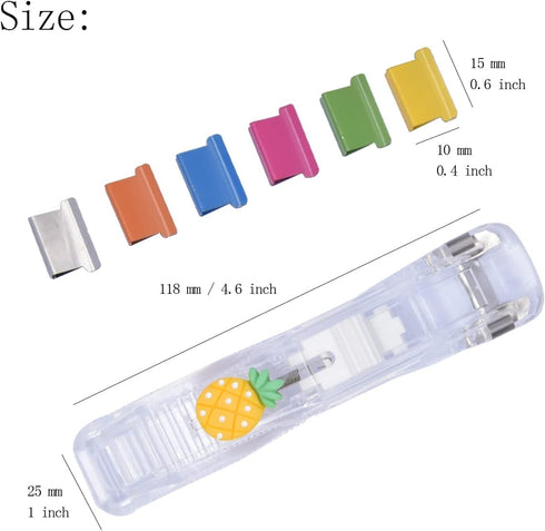 Office Supplies Push Stapler, Portable Handheld Small Reusable Clam Clip, 5 Pack Binder Dispenser with 100 Clips