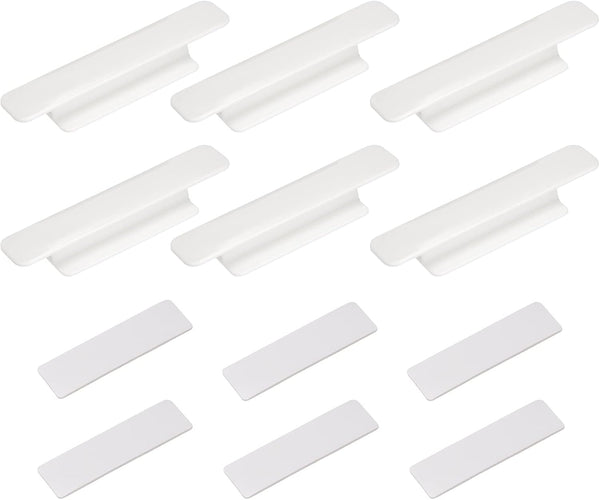 uxcell 6Pcs Self-Stick Handles, White Plastic Self-Adhesive Drawer Pulls for Bathroom, Closet, Wardrobe, Dresser