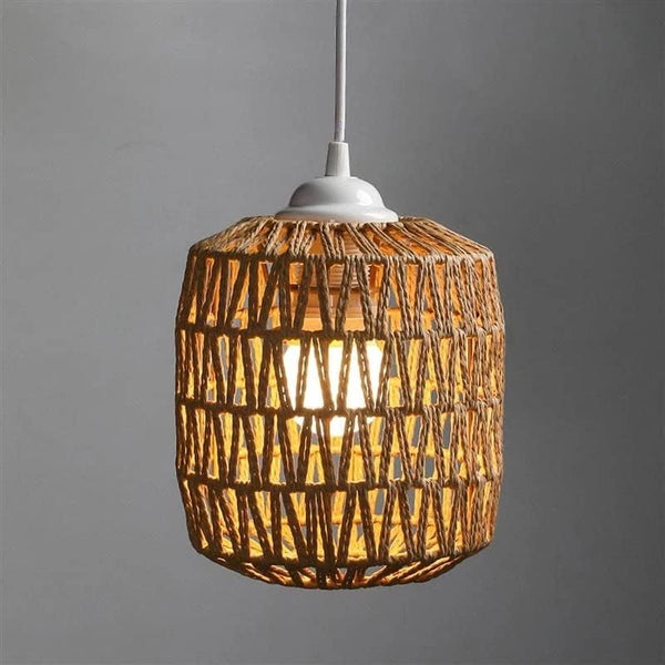 Koolouispoper Simulated Rattan Lamp Cover Handmade Woven Chandelier Vintage Lampshade Home Decor Hanging