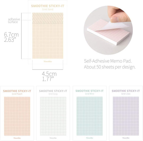 Monolike Smoothie Grid Sticky-it, 5p Set Self-Adhesive Memo Pad, 50 Sheets