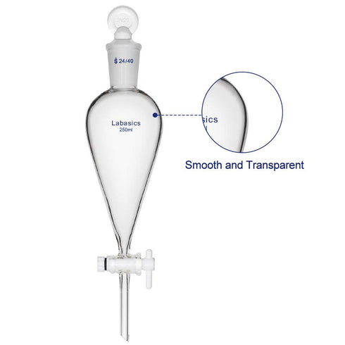 Borosilicate Glass 250ml Conical Separatory Funnel with PTFE Stopcock