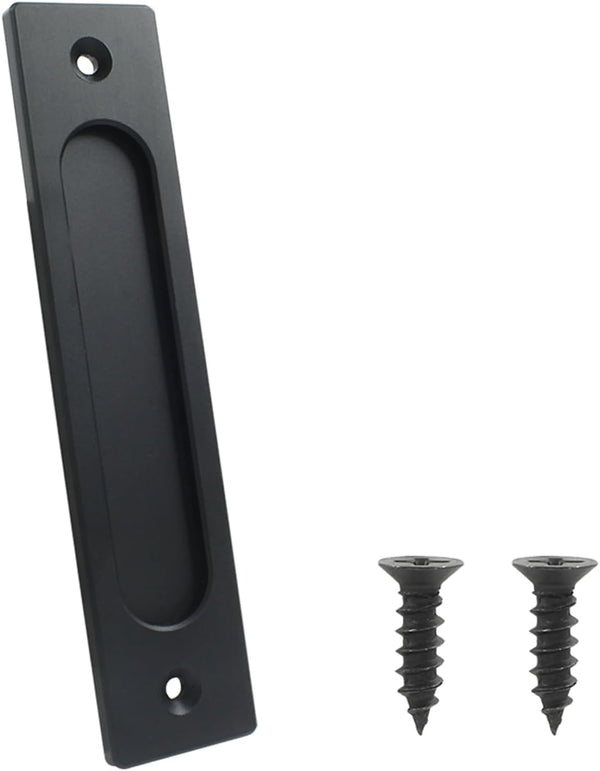 7 Inch Rectangular Flush Pull, Recessed Barn Door Handle for Sliding Pocket Doors, Gates, Garages, Sheds (Matte Black)