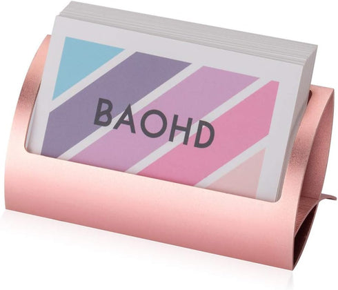 Metal Business Card Holder for Desk - Modern Aluminum Display Stand, Desktop Name Card Rack Organizer, Rose Gold
