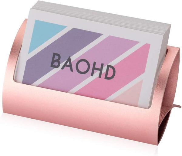 Metal Business Card Holder for Desk - Modern Aluminum Display Stand, Desktop Name Card Rack Organizer, Rose Gold