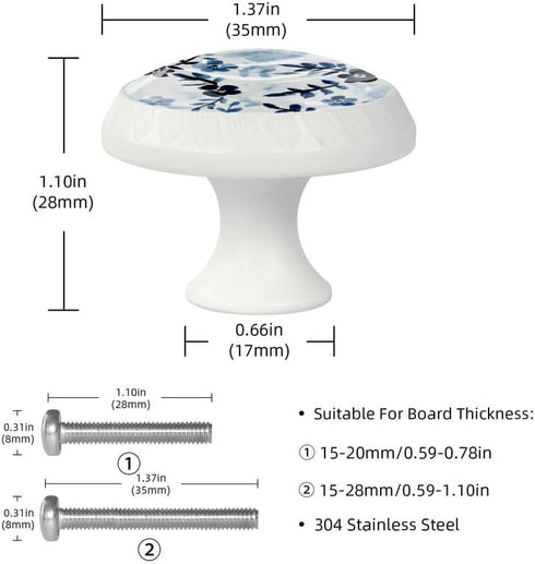 4 Pack 1.37" Floral Decorative Cabinet Knobs, Elegant ABS Glass Round Handles for Kitchen and Bedroom Furniture