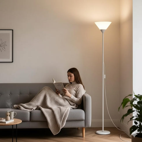 Generic Bulbs Modern Floor Lamp with Reading Light White Metal Stand with White Plastic Shades, Floor Lamp for Living