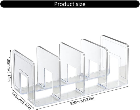 Qsvbeeqj 4 Acrylic Book End for Shelves Compartments Book End Desk Book Stopper Magazine Stand Space Saving Book