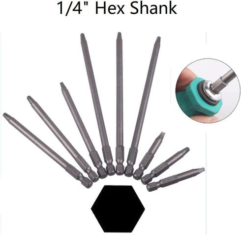 6Pcs 1/4 Inch Shank Long Magnetic Square Head Screwdriver Bits Set for Power Tools SQ1 SQ2 SQ3 (100mm)