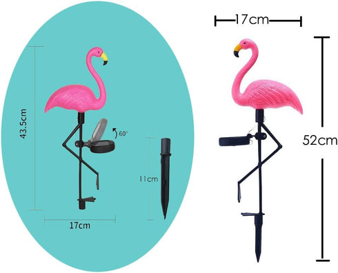 Waterproof Solar Flamingo Garden Light, Durable Blow Molded Flamingo Shape with Removable Ground Plug