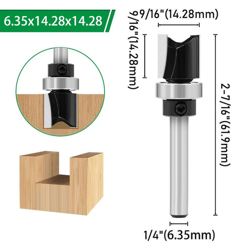 Ozmatip 5pcs 1/4 1/4", 3/8", 9/16", 3/4", 1" Pattern Flush Trim Router Bit Shank, Carbide Tipped Top Bearing Template