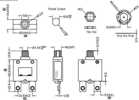 Thermal Circuit Breaker 20 Amps Manual Reset Push Button 32V DC 125/250V AC, 3Pcs Overload Protector