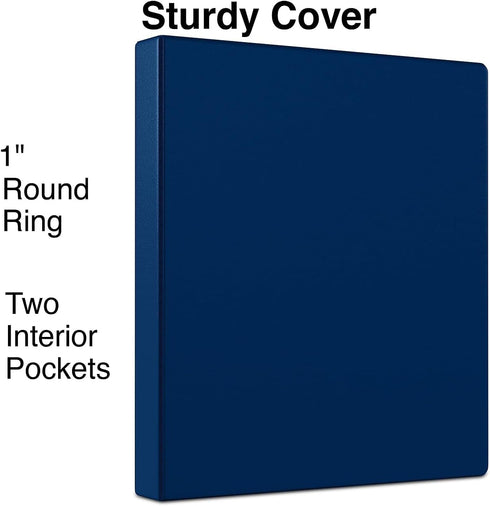 STAPLES 1Inch 3Ring 3Pack Economy NonView Binder, Navy Blue, Round Rings, Durable Lightweight Design for School