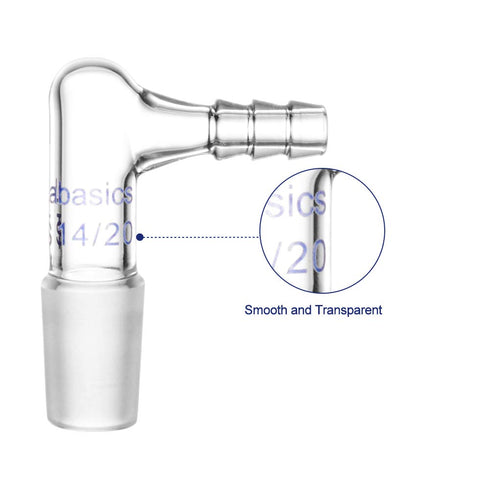 Glass 90 Degree Vacuum/Gas Adapter, Borosilicate Glass Bent Inlet Adapter with 14/20 Inner Joint and Hose for Laboratory Lab Supply