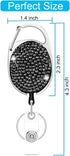 HASFINE Elegant ID Badge Holders 2 Pack Bling Rhinestone Retractable Badge Reels with Belt Clip & Key Ring (Black &