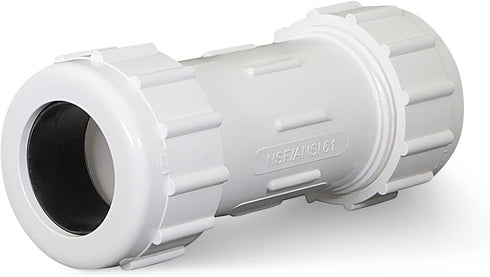 Midline Valve 582DD200 PVC Compression Coupling Pipe Fitting, 2'' White Plastic
