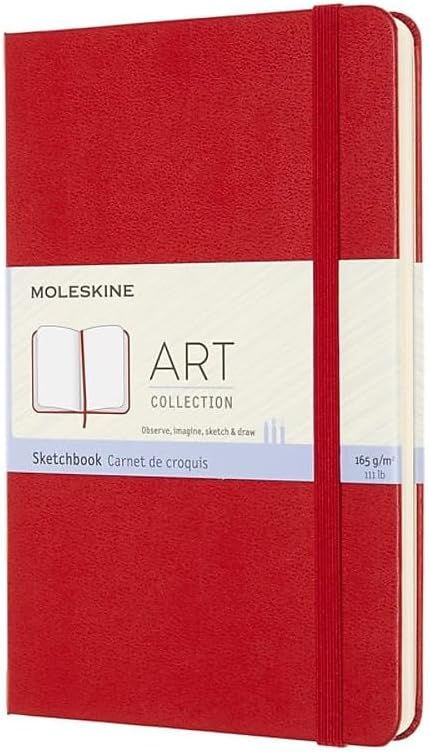 Moleskine Art Sketchbook, Hard Cover, Large (5" x 8.25") Plain/Blank, 104 Pages, Scarlet Red