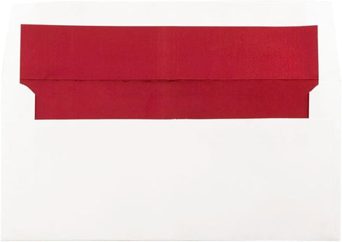 JAM PAPER Foil Lined Invitation Envelopes, 3 7/8 x 8 1/8, White with Red Foil, 50/Pack