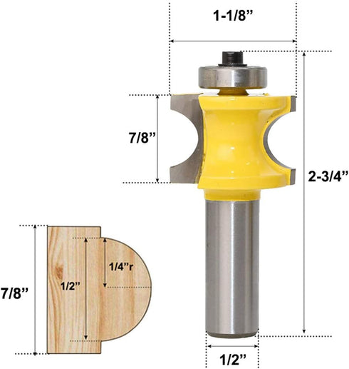 Set 5 Set 1/8" 3/16" 1/4" 5/16" 3/8" 1/2 Inch of Half Round Bullnose Router Bits Woodworking Milling Cutter Tool