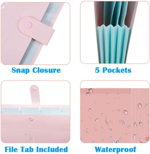 Selizo 6 Pcs Expanding File Folder with 5 Pockets, A4 Size Organizer and 168 Pcs File Folder Labels for School Office