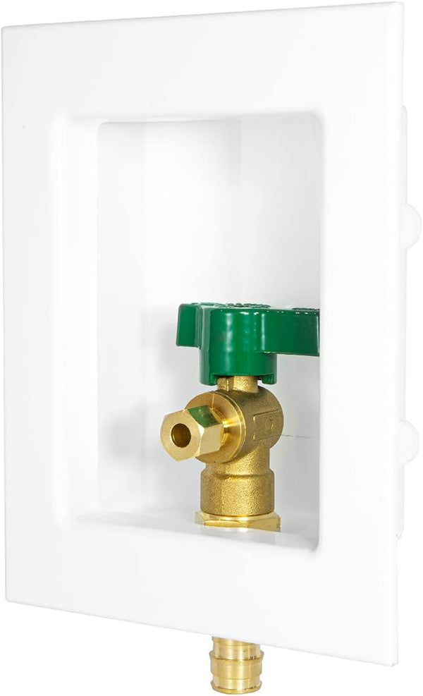 EFIELD Pre-assembled Ice Maker Outlet Box, 1/2-Inch F1960 Pex-a Expansion Fitting with 1/4-Turn Ball Valve - White