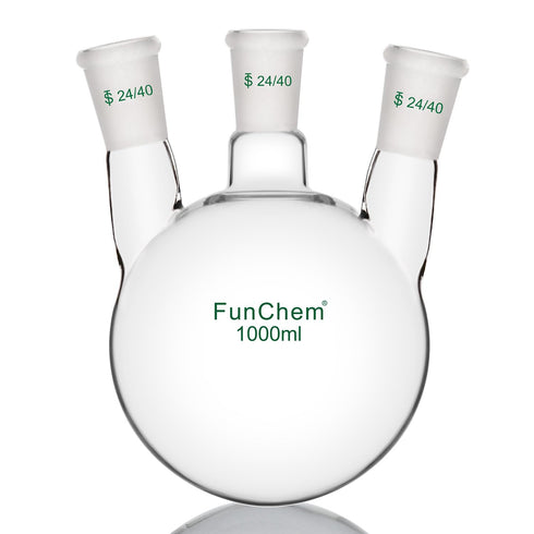 Three Neck Round Bottom Flask, Glass 3-Neck Boiling Flask with 24/40 Standard Taper Joint, 1000 mL