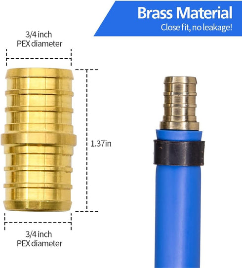 10 Pack PEX Fittings, 3/4" Straight Coupling Brass Fittings for PEX Tubing Pipe (3/4" Coupling)