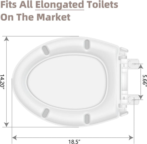 Elongated Toilet Seat, Slow Close Quick-Release Hinges, Heavy Duty Soft Close, Oval(Oblong) Toilet Seat For Elongated