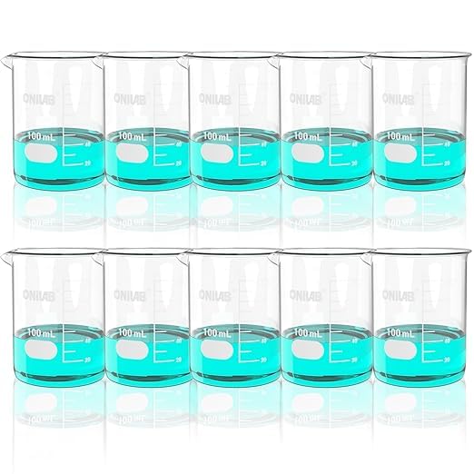 ONiLAB Scientific Glass Beakers Shot Glass, 100ml, 3.3 Borosilicate Griffin Low Form with Printed Graduation, Pack of 10