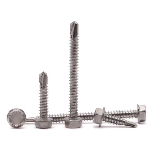 #8 x 1-1/2" Hex Washer Head Self Drilling Screws, 100 Pack, 410 Stainless Steel Sheet Metal Screws