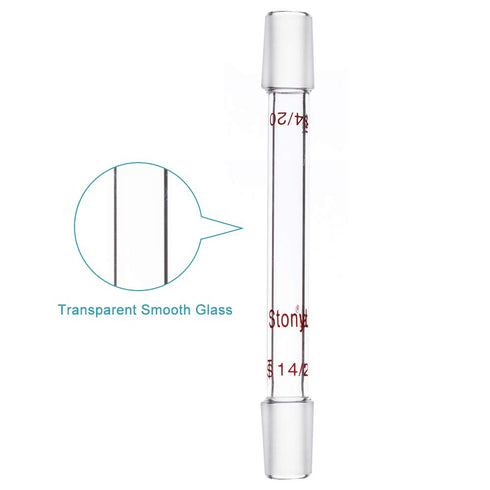 stonylab Glass 14/20 Straight Laboratory Adapter, Borosilicate Glass, 30 mm Between Two 14/20 Ground Inner Taper Joints