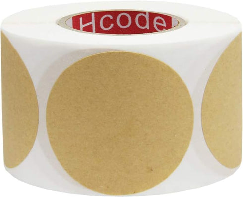 Hcode 2'' Natural Circle Price Stickers Kraft Paper Dots Labels, 500 Pieces Per Roll