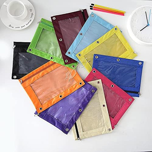 Binder Fabric Pencil Pouch, 3-Ring Pencil Case Bag with Zipper, 4 Pack, Orange