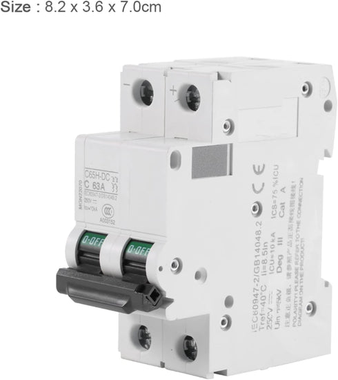2-Pole Circuit Breaker 250V DC 2P Miniature Circuit Breaker 16A/32A/63A for Solar Panels Grid System (63A)