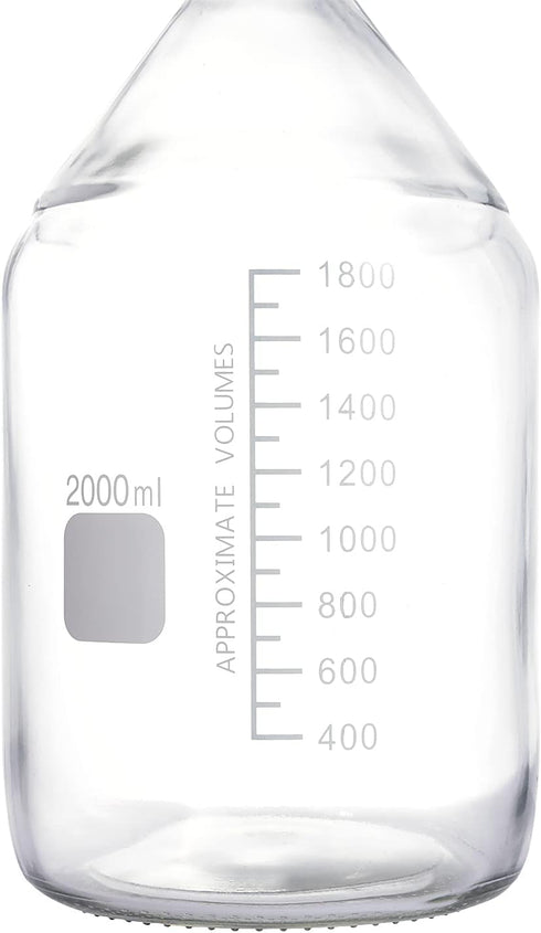 Moonetto 1 Piece 2 Liter 2000ml Graduated Round Media/Storage Glass Bottles with GL45 Blue Screw Cap