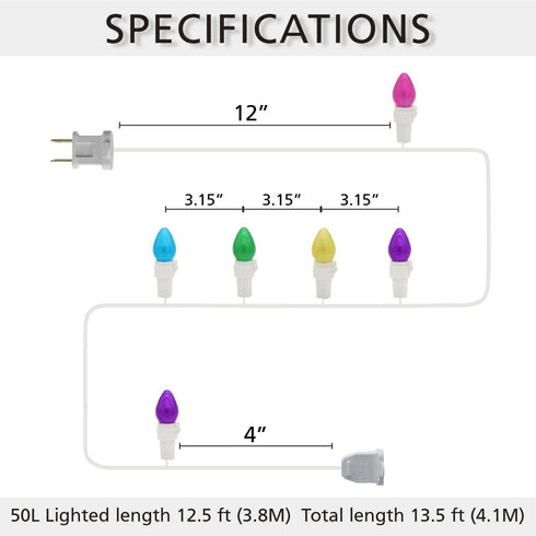 C3 50 Count 120V Easter String Lights LED Multi Color Glass Lights Easter Pastel Light ETL Certified Connectable
