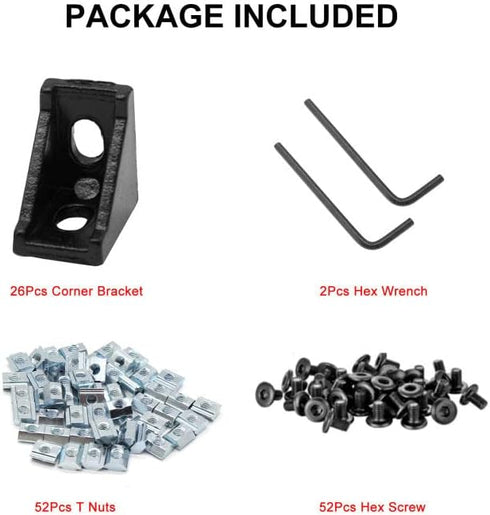 26pcs 2020 Corner Bracket Connector Aluminum Extrusion Hardware with T Nuts and Screws for 8020 Profile