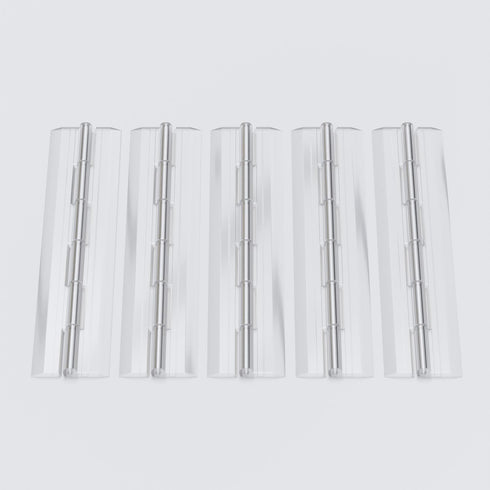 Pack of 5 Transparent Clear Plastic Acrylic Continuous Piano Hinges, 200mm (7 7/8 in)