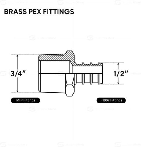 FQNB1234-OM 1/2 3/4'' Inch No Lead Adapters x MIP, Brass Construction, Compatible with PEX