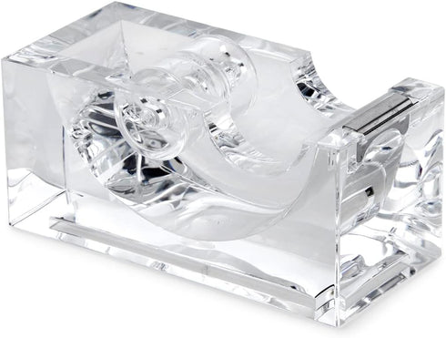Huang Acrylic Clear Block Tape Dispenser - Modern Design, Crystal Clear for Home or Office