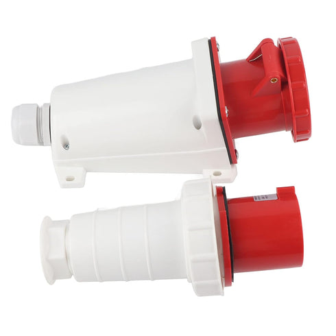 380-415V 63A Electrical Cord Connector - Waterproof 3P+N+E 5 Pin Power Socket for 6-16mm² Cable