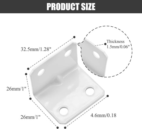Biaungdo 24 26 26 32mm 90 4 Pcs White Metal Corner Brace, x x L Shape Shelf Bracket, Degree Right Angle L Brackets