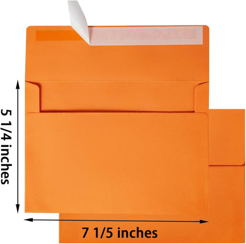 Wishop 100 Pack Orange A7 Envelopes Self-Adhesive 5x7 Envelopes for Invitations, 5x7 Greeting Cards (Dark Orange, 5.24 x 7.21 Inches) by Wishop