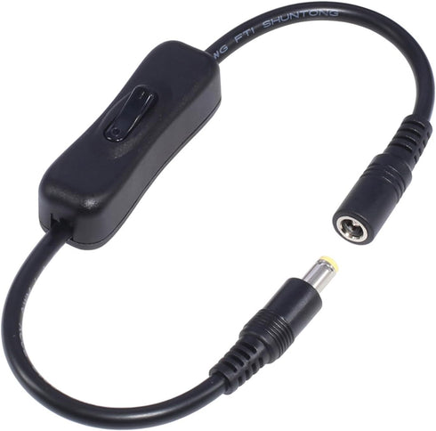 PLCPDM DC5.5x2.1/2.5mm Male to Female Power Extension Cable Cord with Switch-Button for Routers LED Lights