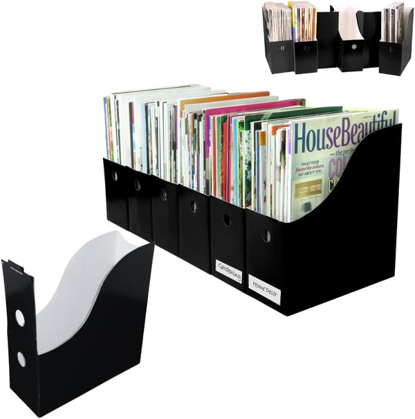 Evelots Magazine File Holder, Set of 12 Black Office Desk Organizer, Sturdy Cardboard with Double Front Panel