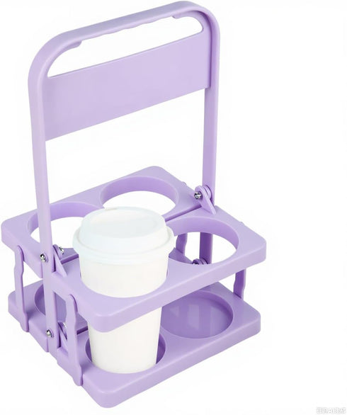 Bodaon 4 Cup Drink Carrier with Handle, Plastic Cup Carriers for Drinks,
