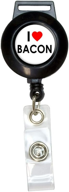 I Love Heart Bacon Lanyard Retractable Reel Badge ID Card Holder