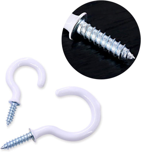 Swpeet 100Pcs White Cup Hooks Assortment Kit, Vinyl Coated Ceiling & Wall Hooks for Home, Office