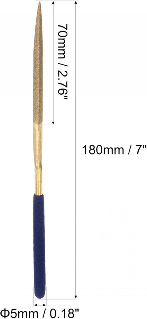 uxcell Diamond Needle Files, 5mm x 180mm Titanium Coated Triangle Files Hand Tool with TPU Handle for Metal Stone Wood 5pcs