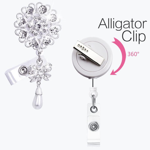 Handmade Bling Rhinestones Retractable Badge Reel, Name Badge Holder with Alligator Swivel Clip